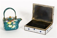 2 Japanese Cloisonne Enamel Pieces, Teapot & Box