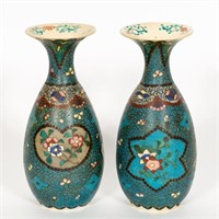 Japanese, Pair of Cloisonne on Porcelain Vases