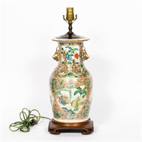 Chinese Famille Verte Table Lamp, Figural Scenes