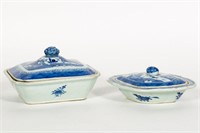 Chinese Canton Blue & White Covered Dishes