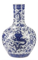 Chinese Large Dragon Motif Porcelain Bottle Vase