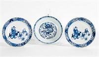 3 Chinese Blue & White Plates, Pair and Single