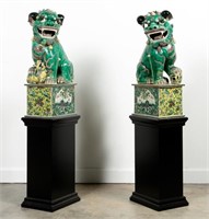 Pair of Famille Verte Foo Lions on Stands