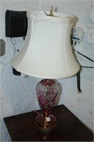 Cranberry Cut to Clear Etched Glass Lamp 30"Tall
