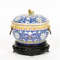 Chinese Floral Lidded Kamcheng Bowl on Stand