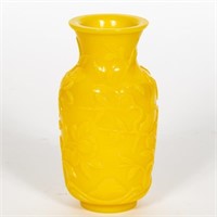 Chinese Yellow Peking Glass Vase, Peonies & Prunus