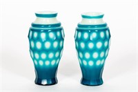 Pair of Peking Honeycomb Blue & White Vases