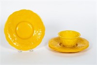 4 Chinese Yellow Peking Glass Items, Plates & Bowl