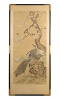 Large Chinese Painting on Silk, Peacocks & Peonies