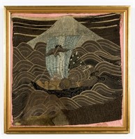 Framed Fukusa Seascape Embroidered Textile