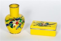 Two Piece Yellow Cloisonne Vases