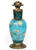 Chinese Cloisonne Oil Lamp with Floral Motif