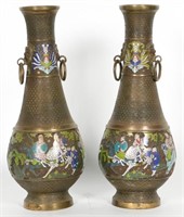 Pair of Japanese Champleve Bronze Lamp Bodies