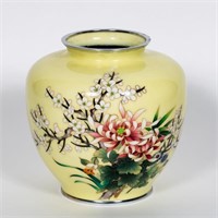 Pale Yellow Cloisonne Vase, Floral Motif