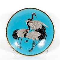 Large Japanese Cloisonne Crane Motif Charger