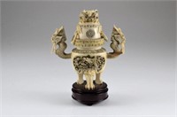 CHINESE IVORY CARVED DRAGON TRIPOD CENSER