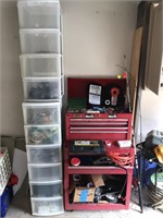 Rolling Tool Box and plastic organizing drawers