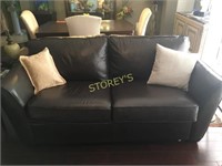 Dark Brown Leather Apartment Sofa w/ Pullout Bed