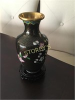Black & Floral Vase - 10"