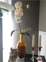 Yellow/Bronze 16" Glass Vase w/ Faux Flower