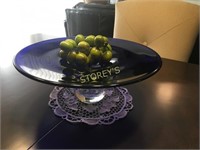 Blue Decorative Glass Bowl w/ Faux Grapes