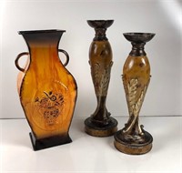 Pair of Pillars Candle Stands  & Metal Vase