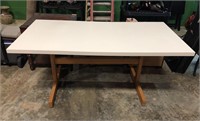 Modern Dining Table with Wooden Trestle Base
