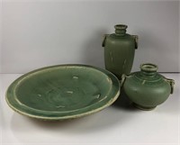Verdigris Pottery Urns and Platter