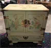 Asian Lacquered Nightstand w/Brass Accents