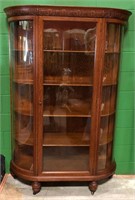 Curved Glass Front Oak Display Cabinet
