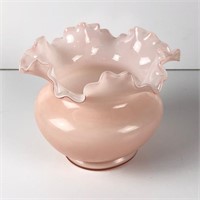 Early Fenton Pink Ruffled Edge Rose Bowl