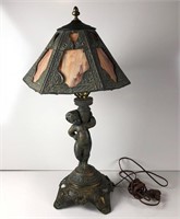 Antique Cherub Lamp with Slag Glass Shade