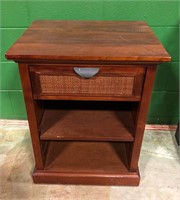 Wooden Night Stand with Wicker Inset