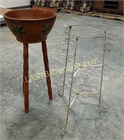 Wooden Bowl on a stand, metal plant stand