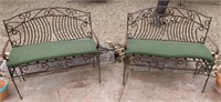 2pc Handmade Iron Metal Benches W/ Cushions