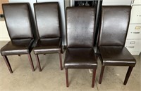 4pc High Back Faux Brown Leather Chair