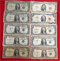 50 - LOT OF BLUE $1S RED $2S & RED $5