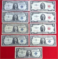 50 - LOT OF ESTATE BLUE $1s & RED $2s  #1