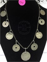 FOREIGN COIN NECKLACE, FRENCH & MEXICAN COINS?