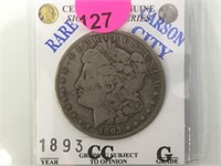 1893-CC RARE MORGAN SILVER DOLLAR