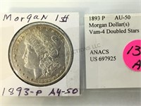 1893 MORGAN SILVER DOLLAR W/ ANACS TAG
