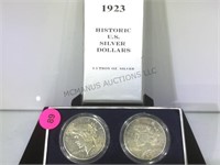 1923 SILVER PEACE DOLLARS, 2 X MONEY