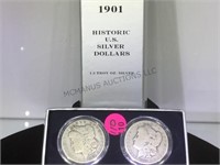 1901  SILVER MORGAN DOLLARS, 2 X MONEY