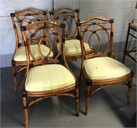 Set Of 4 Upholstered Rattan Style Chairs