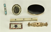 6 Brooches--14k, 10k, Mourning, Guilloche, Other