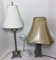 Two Metal Table Lamps and One Desk