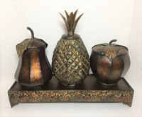 Decorative Fruit Lidded Bowls on Stand