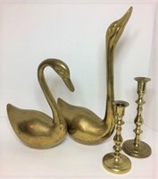 Brass Duck Figurines & Candle Stick Holders