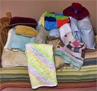 Hand Made Baby Quilt, Throw Pillows, Bed