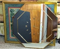 Gilt Mirrored Clock and Framed Matted